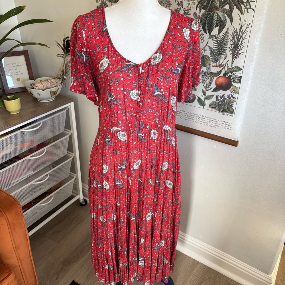 Auguste, Red Dress with Cranes/Floral Size 8